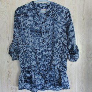 Michael Kors Blue Peplum Top Blouse Adjustable Sleeves